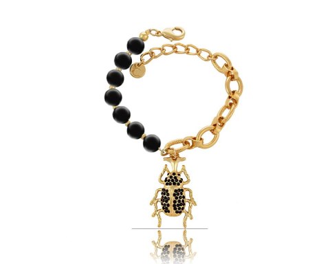 Bransoletka z onyksów ze skarabeuszem z kolekcji Beetle Brilliance (B23/ZIM/42AU) Bransoletka z onyksów ze skarabeuszem z kolekcji Beetle Brilliance (B23/ZIM/42AU)