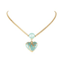 Naszyjnik z gniecionym, miętowym sercem, z kryształkiem (C25/JES/18AU)