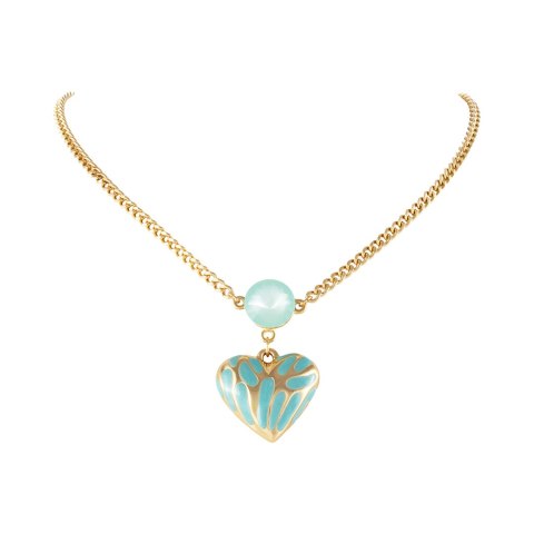 Naszyjnik z gniecionym, miętowym sercem, z kryształkiem (C25/JES/18AU)