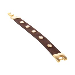 Skórzana bransoletka w kolorze ciemnej czekolady z kryształkami (LV25/JES/16AU)